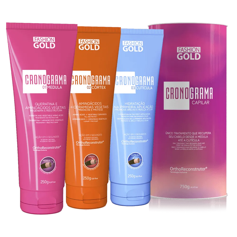 Produtos de progressiva alinhados na bancada do salão